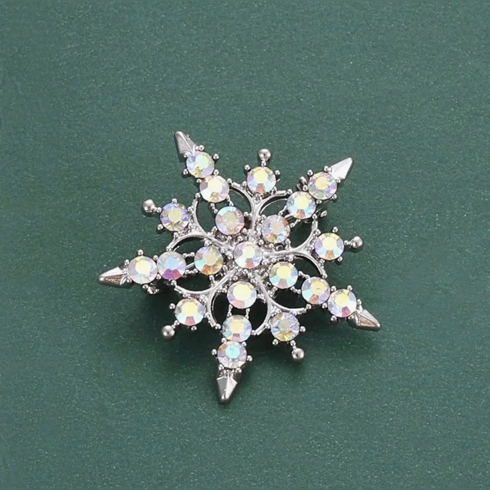 Silver Snowflake Rhinestone Fashion Brooch Pin Borealis